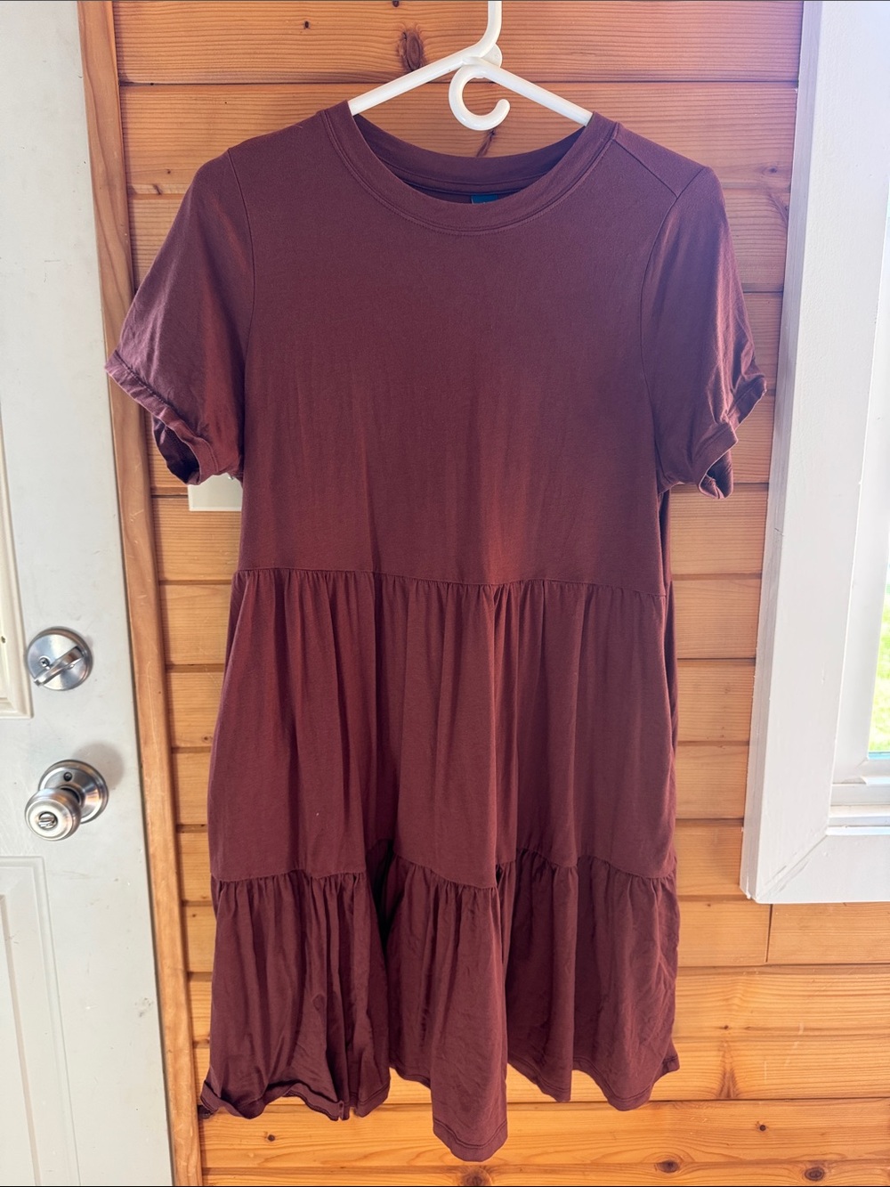 Short Sleeve Tiered Dress - Brown
